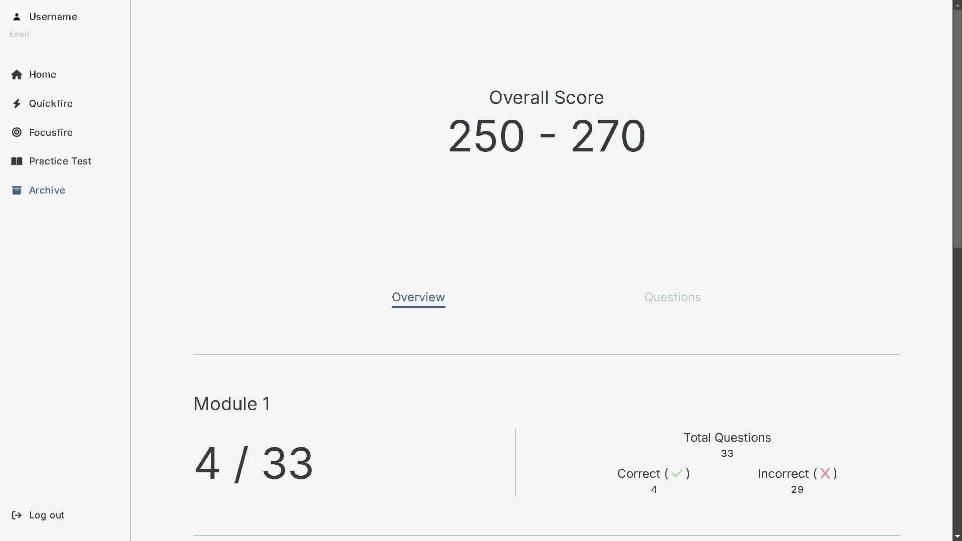 SAT Summit personalized SAT practice practice test score breakdown